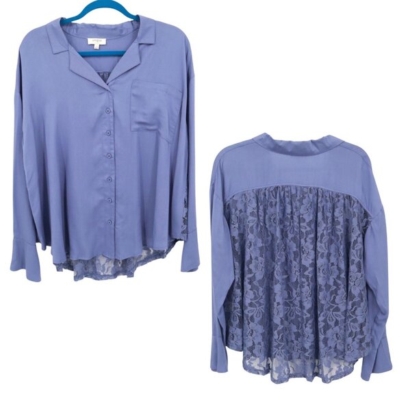 Umgee Lace Shirt Womens S Blue Twee Feminine Boho Grannycore‎ Slouchy Romantic - Picture 1 of 16